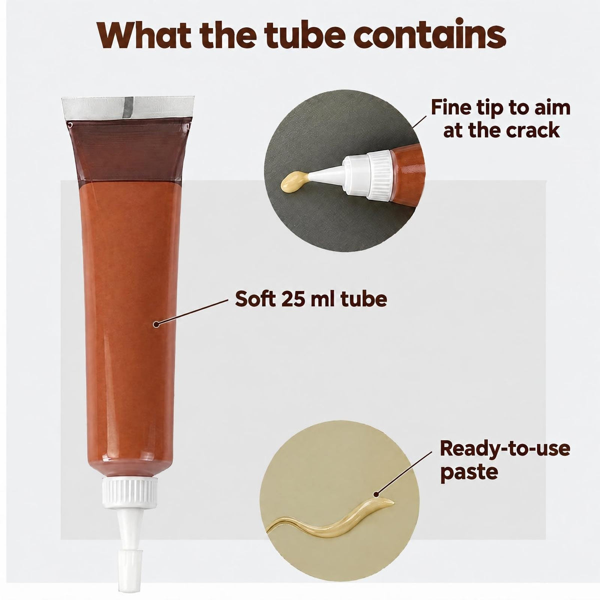The soft 25 ml tube with its fine tip and the ready-to-use paste