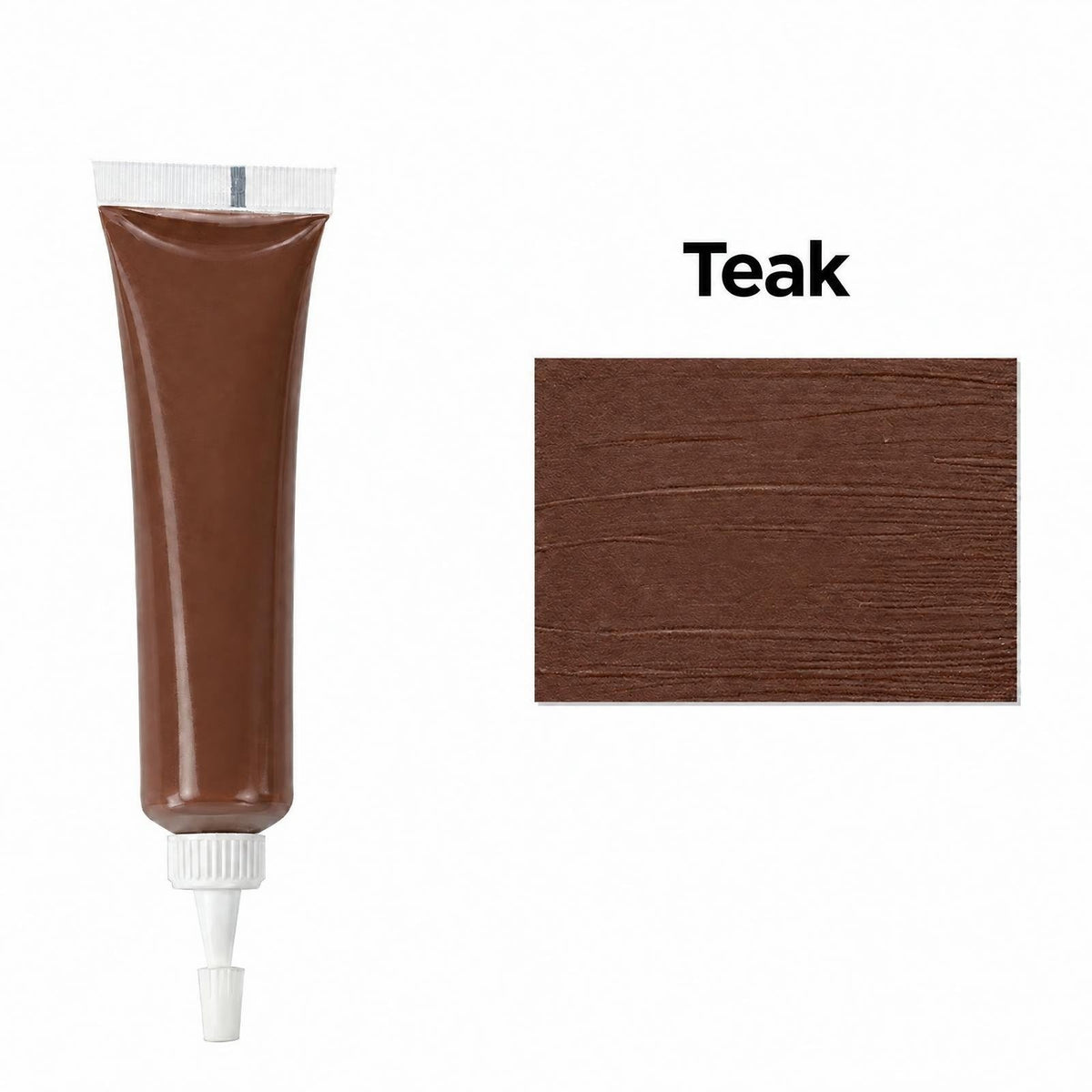 Wood filler tube, Teak shade, with its colour swatch
