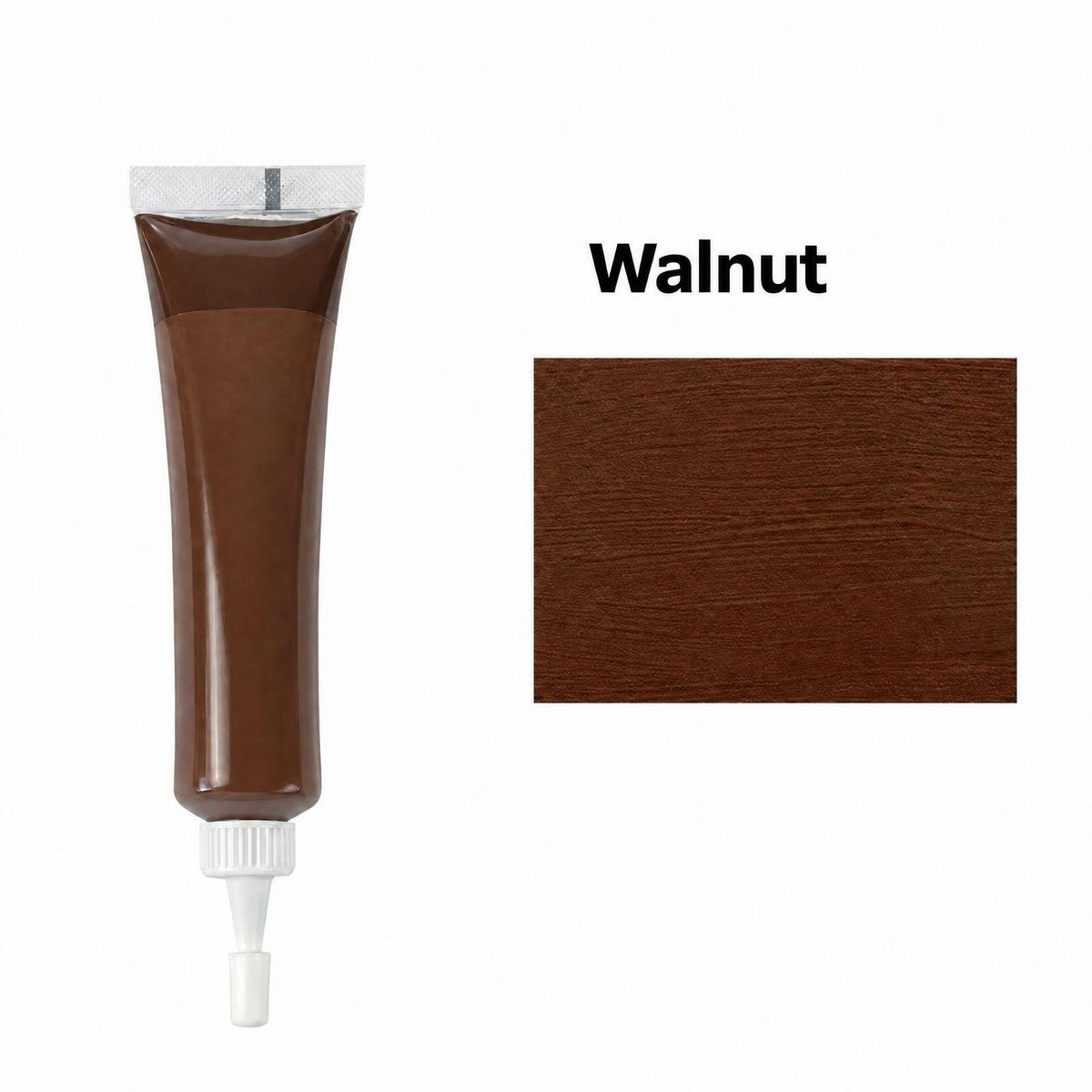 Wood filler tube, Walnut shade, with its colour swatch