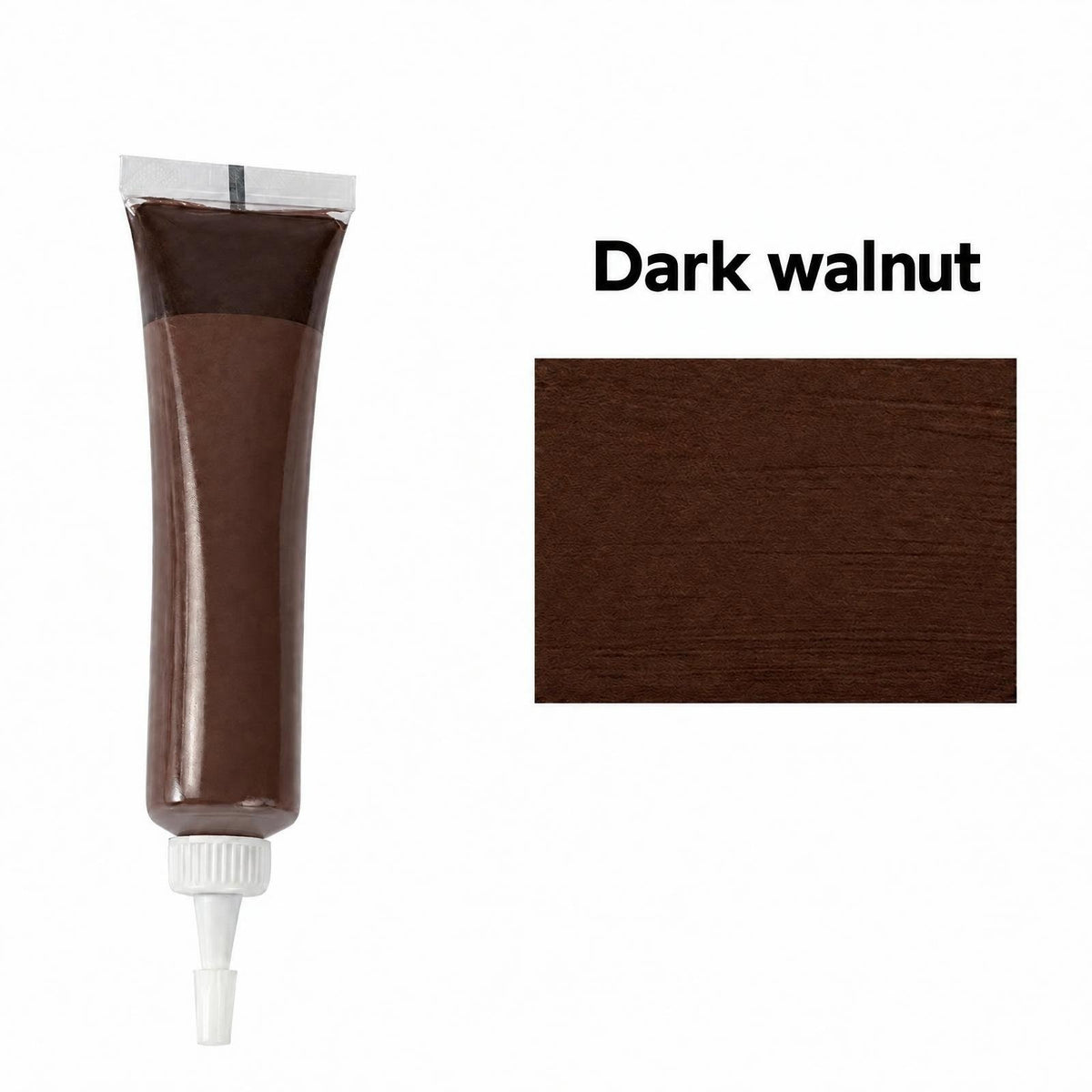 Wood filler tube, Dark walnut shade, with its colour swatch