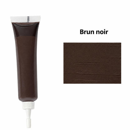 Tube de mastic à bois, teinte Brun noir, avec son échantillon de couleur